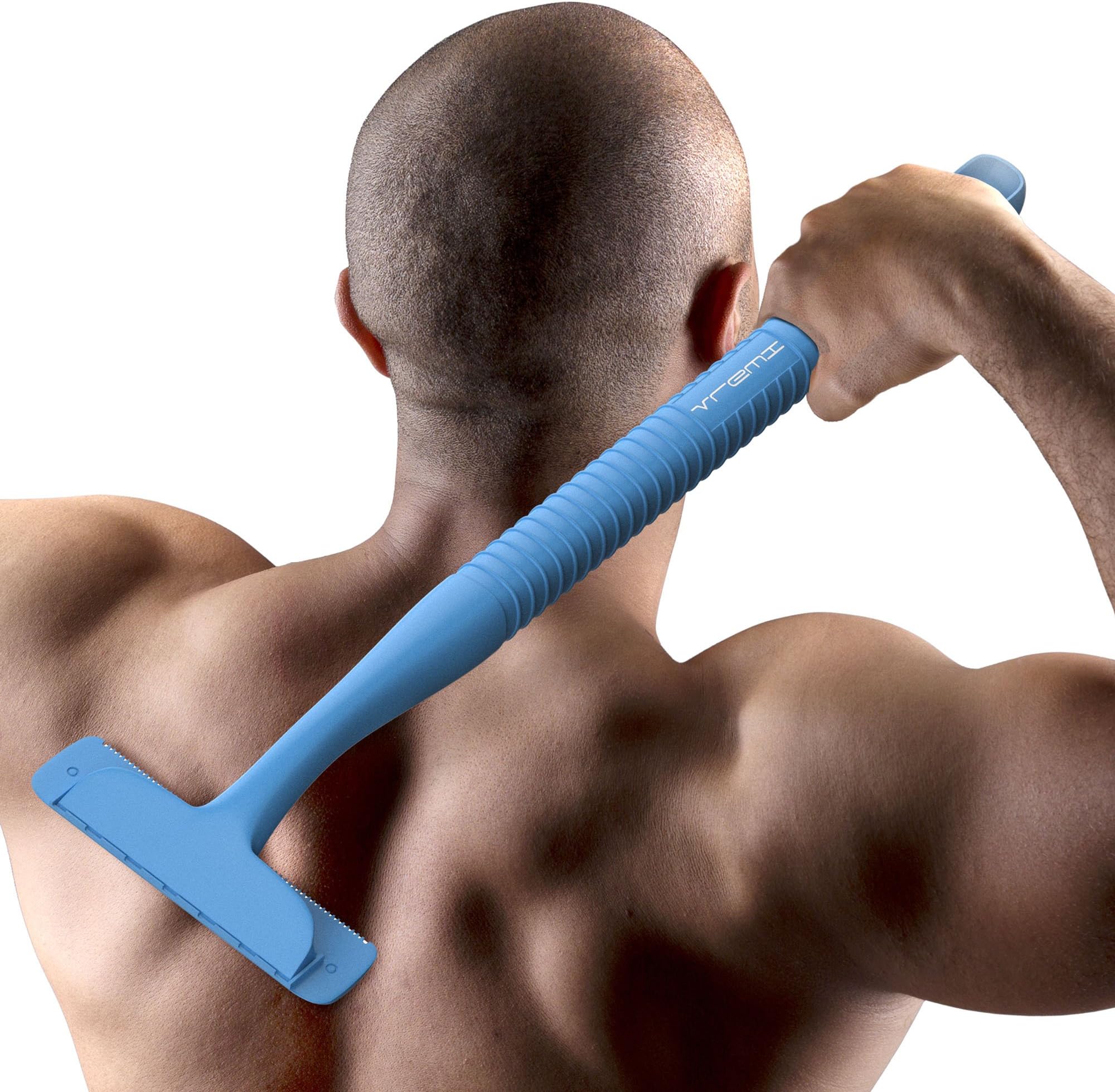 Vremi Back Shaver Body Groomer for Men - Long Shaving Handle with 3 Replacement Blades for Back Hair - Personal Painless Hair Shavers - Manual Cordless Remover with Easy Replaceable Blade - Blue