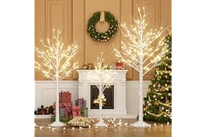 Cofiyard Outdoor Christmas Decorations Lighted Birch Tree Set of 3, LED Warm White 4, 6 and 8 Feet, for Indoor Christmas Decor, Party, Garden, Yard, Wedding, Holiday