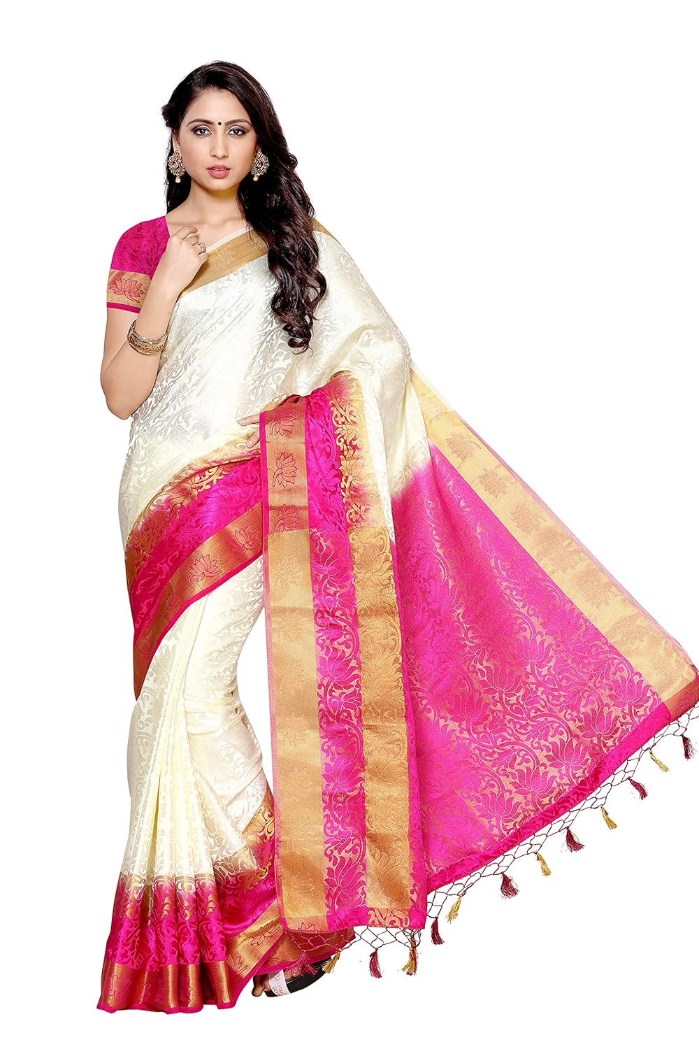 mimosa women's silk saree with blouse piece(2092-2d-hwt-rni_white_free size)