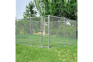 HEASON 10 x 10 x 6 ft Outside Dog Kennel Large, Dog Enclosure, Outdoor Heavy Duty Dog Run Pens House Pet Playpen with Galvanized Chain Link Without Roof