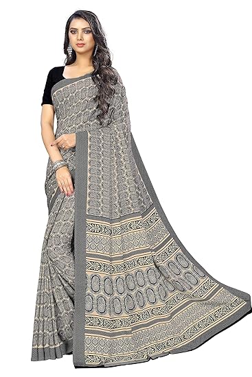 Womens Crepe Georgette Printed Saree With Blouse(green-channel-6253-coffee)