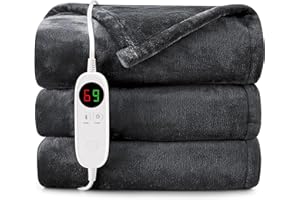 HYLEORY Heated Electric Blanket Throw 50" x 60" Soft Warm Flannel with 6 Heating Levels & 9 Hours Timer Auto Shutt Off, Heating Blanket for Full Body - Dark Grey