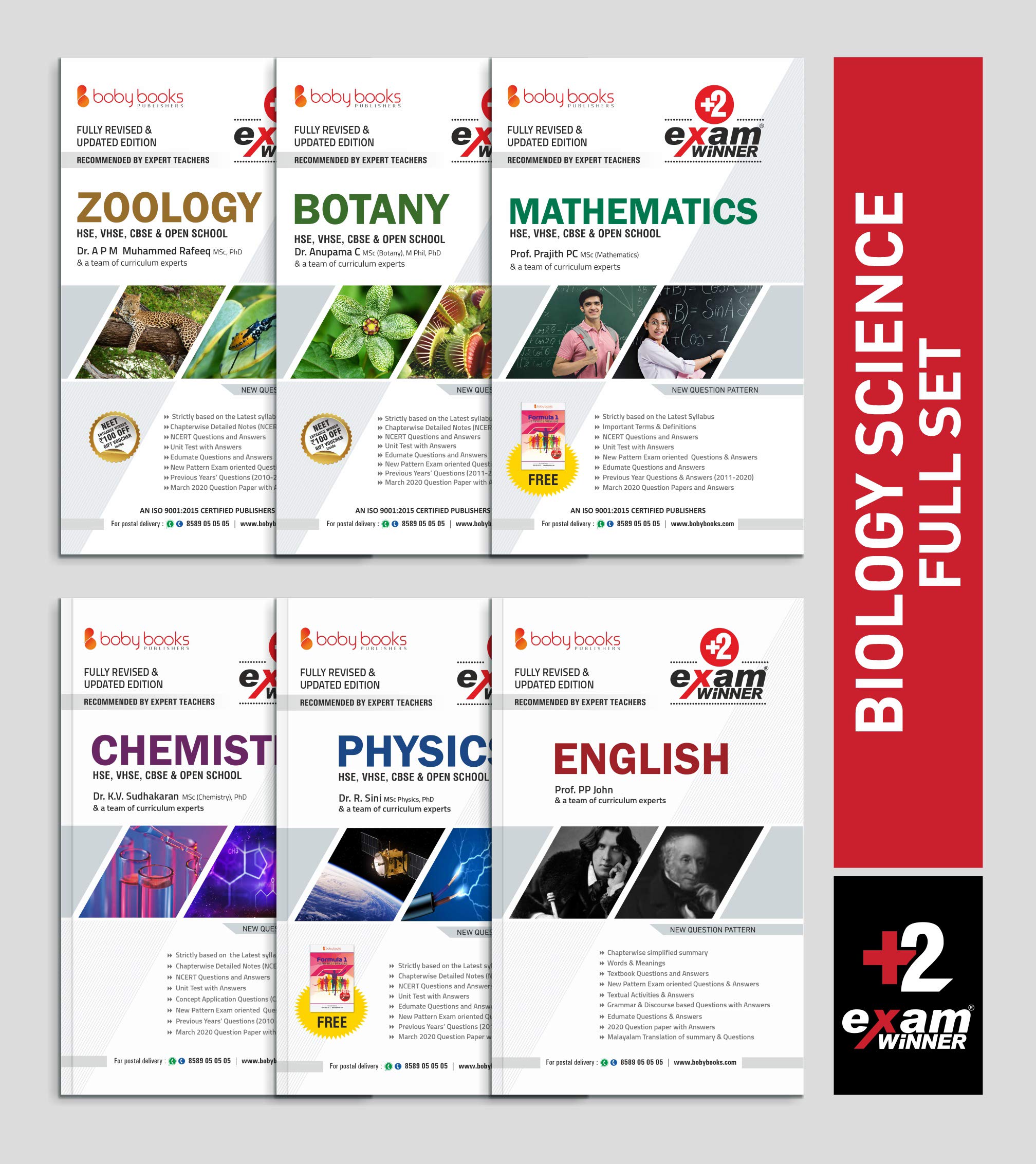 Plus Two/ Class 12 Biology Science full set Exam winner Boby books English, Physics,Chemistry, Botany, Zoology, Mathematics ( Kerala syllabus)