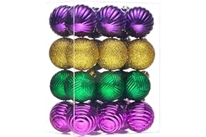 Valery Madelyn 1.6" Small Mardi Gras Ornaments Tree Decorations, 24ct Purple Green and Gold Shatterproof Ball Hanging Ornament Bulk for Valentines Christmas St. Patrick's Day Xmas Holiday Party Decor