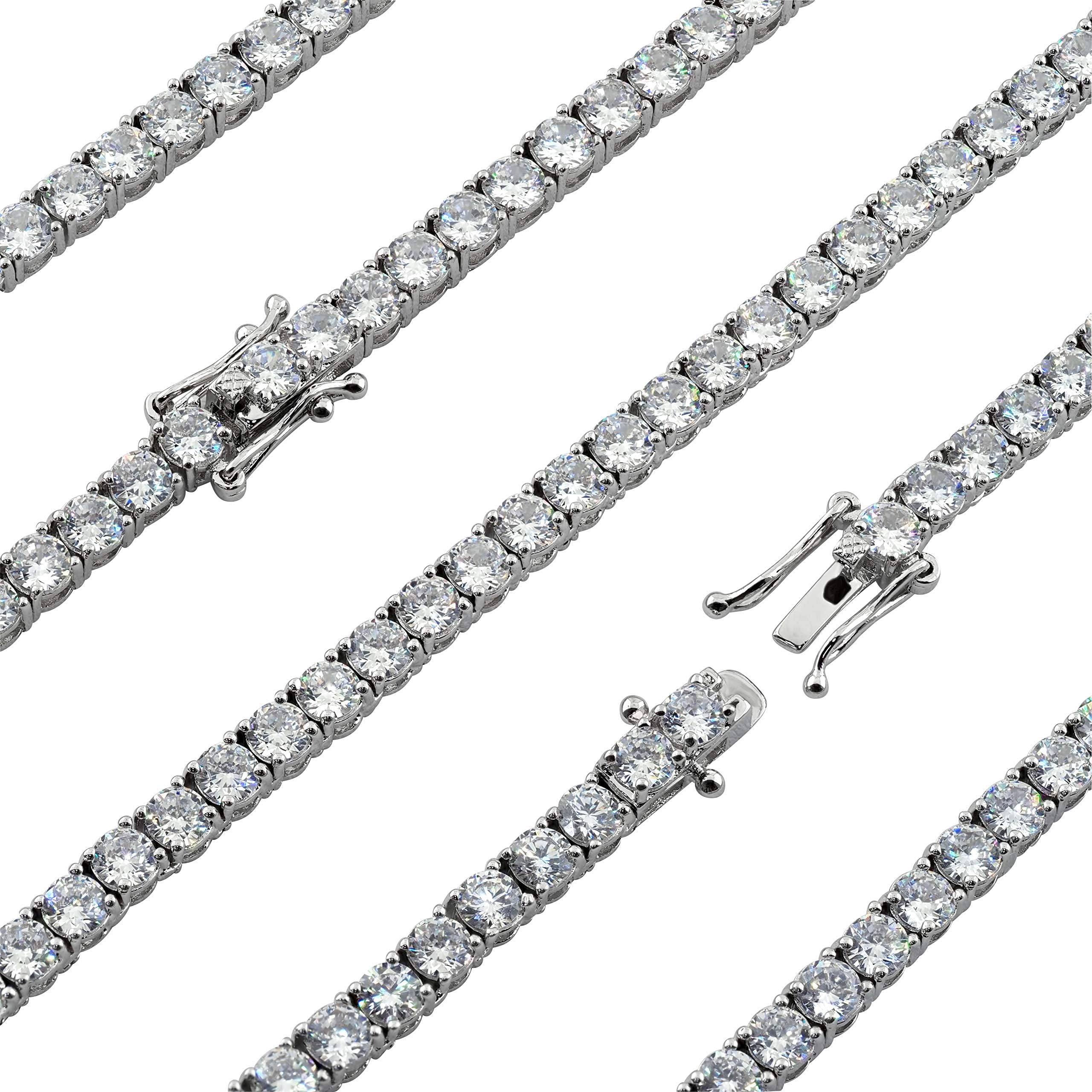 [3-5 Days Delivery] Premium Simulated Diamond Tennis Chain Made From Jewelers Alloy With Secure Box Lock. Available in Widths 3MM, 4MM, 5MM and in Lengths 30", 28", 26", 24", 22", 20", 18", 16", 9", 8” and 7”