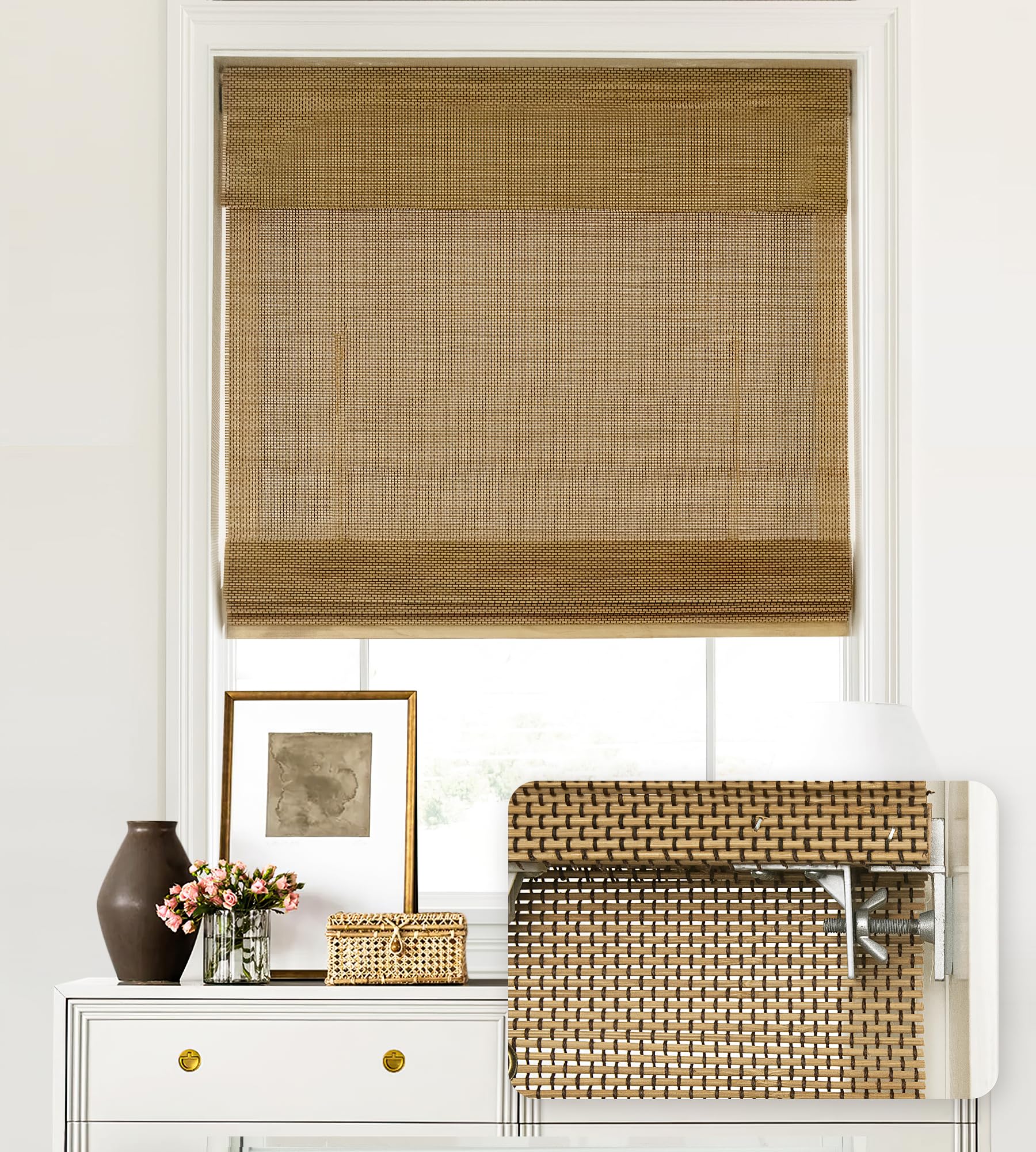 LazBlinds No Tools No Drill Cordless Bamboo Roman