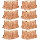 8PCS Hawaiian Table Skirt, Luau Themed Grass Table Skirt Party Supplies, Indoor Outdoor 108 X 29.5" Flower Tropical Hula Dance Parties Supplies Bulk, Table Skirt for Summer Beach Themed Party