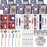 Aneco 184 Pcs Baseball Theme Party Favors with Gift Bags Snap Bracelets Keychains DIY Stickers Bead Bracelets Straws Necklaces for Goodie Bag Fillers Baseball Sports Birthday Party Supplies