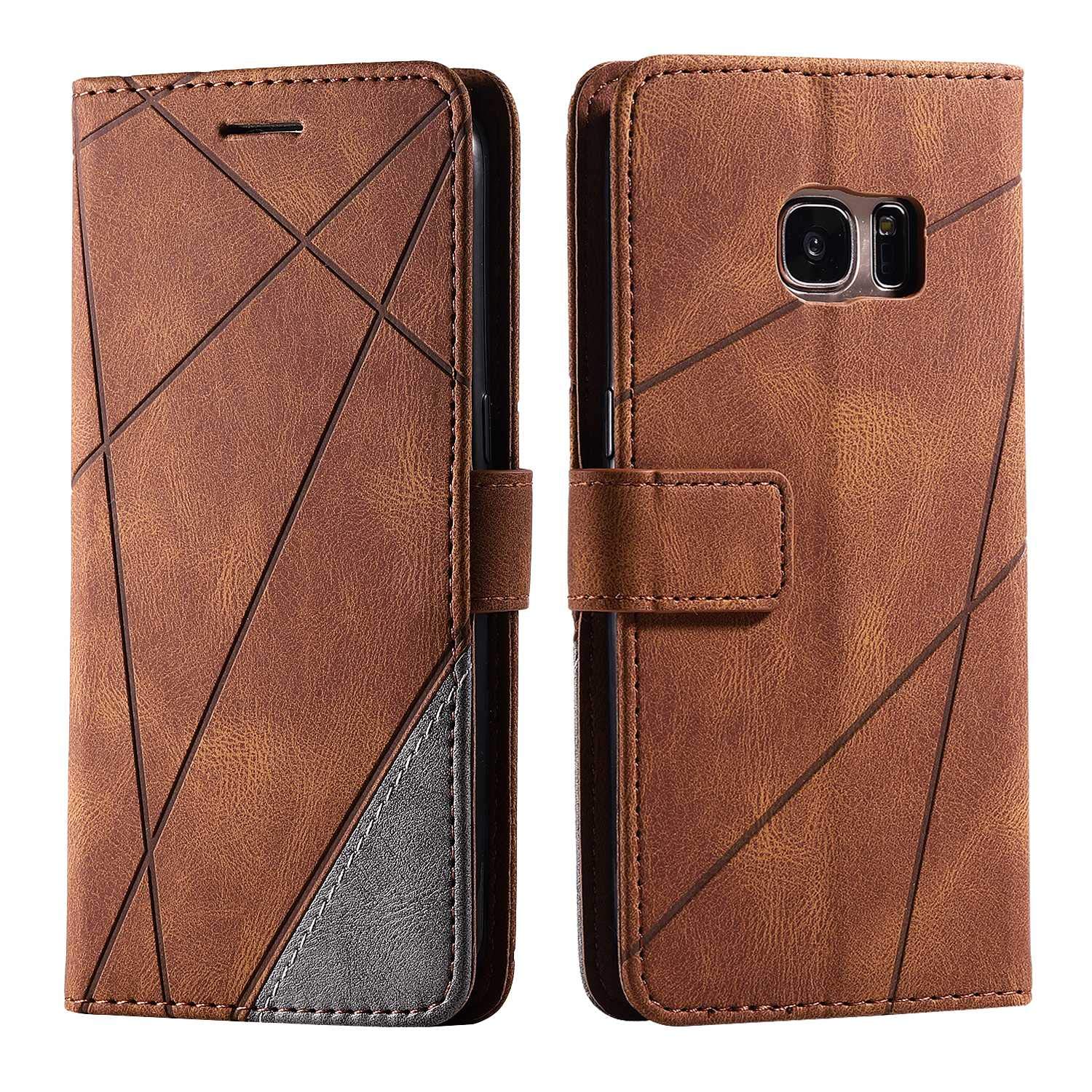 SONWO Case for Galaxy S7 Case, Premium Leather Flip Wallet Case Magnetic Closure Card Slots Kickstand Phone Case for Samsung Galaxy S7, Brown