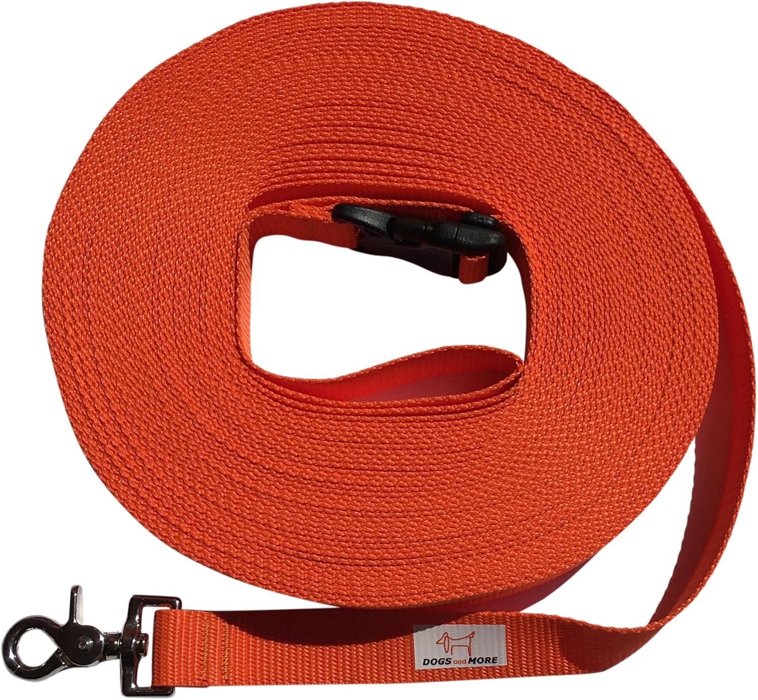 DOGS and MORE - Tracking / Training / Recall Leash with RELEASABLE wrist strap - 20 meter / 66 feet (Orange, 25 mm wide)