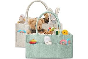 HIPHOP PANDA 2-Pack Diaper Caddy Organizer - Nursery Storage Bin & Car Organizer for Diapers, Wipes, and Baby Essentials - Dual-Color Solid Set (Green/Oatmeal), Regular Size