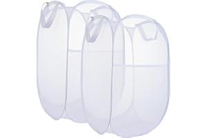 LVXINLI 2 Pack Laundry Basket,Foldable Mesh Popup Laundry Hamper with Durable Handle,Easy to Open and Fold for Dorm, Laundry Room, Bedroom, RV(White+ White)…