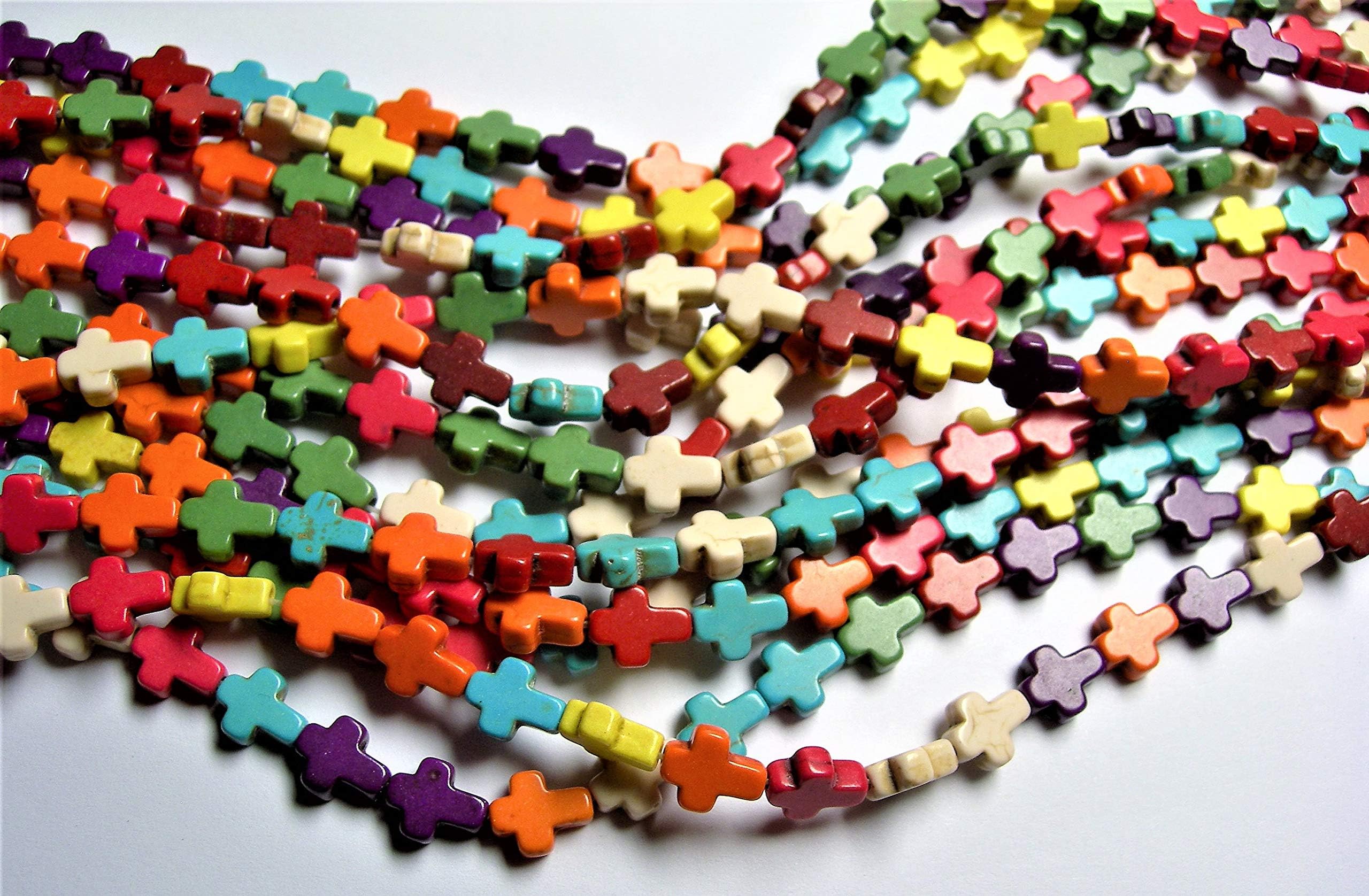 Howlite Cross Bead - Multi Color - 1 Full Strand - 40 Crosses -10mm - RFG1403 Beading, Jewelry Making, DIY Crafting, Arts & Sewing