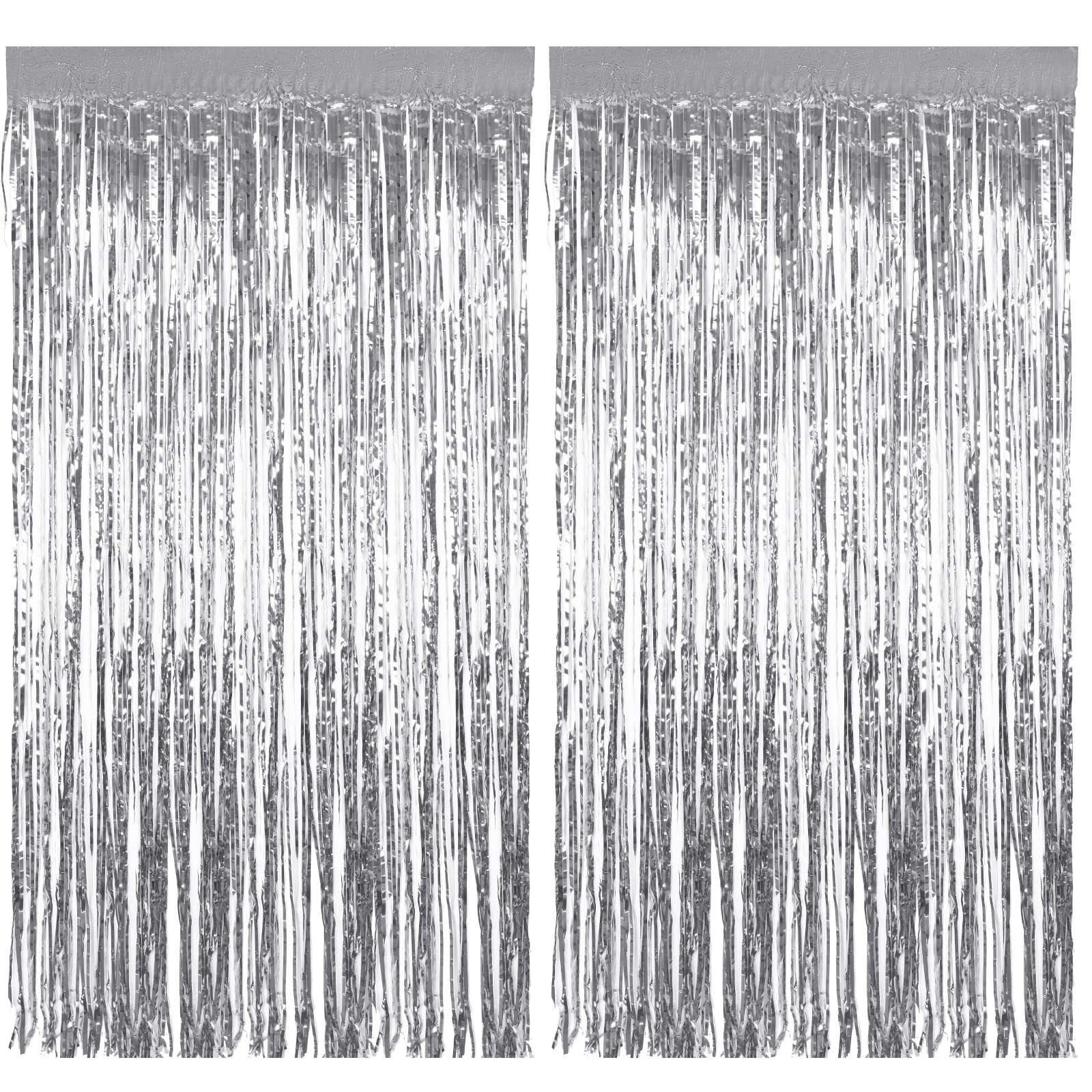2Pcs 3.3ft x 8.2ft Tinsel Foil Curtains, Silver Metallic Foil Fringe Curtains, Backdrop Curtain Streamers for Baby Shower Birthday Bridal Shower Wedding Holiday Halloween Christmas
