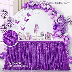 Purple Sequin Table Skirts for rectangle tables 6ft