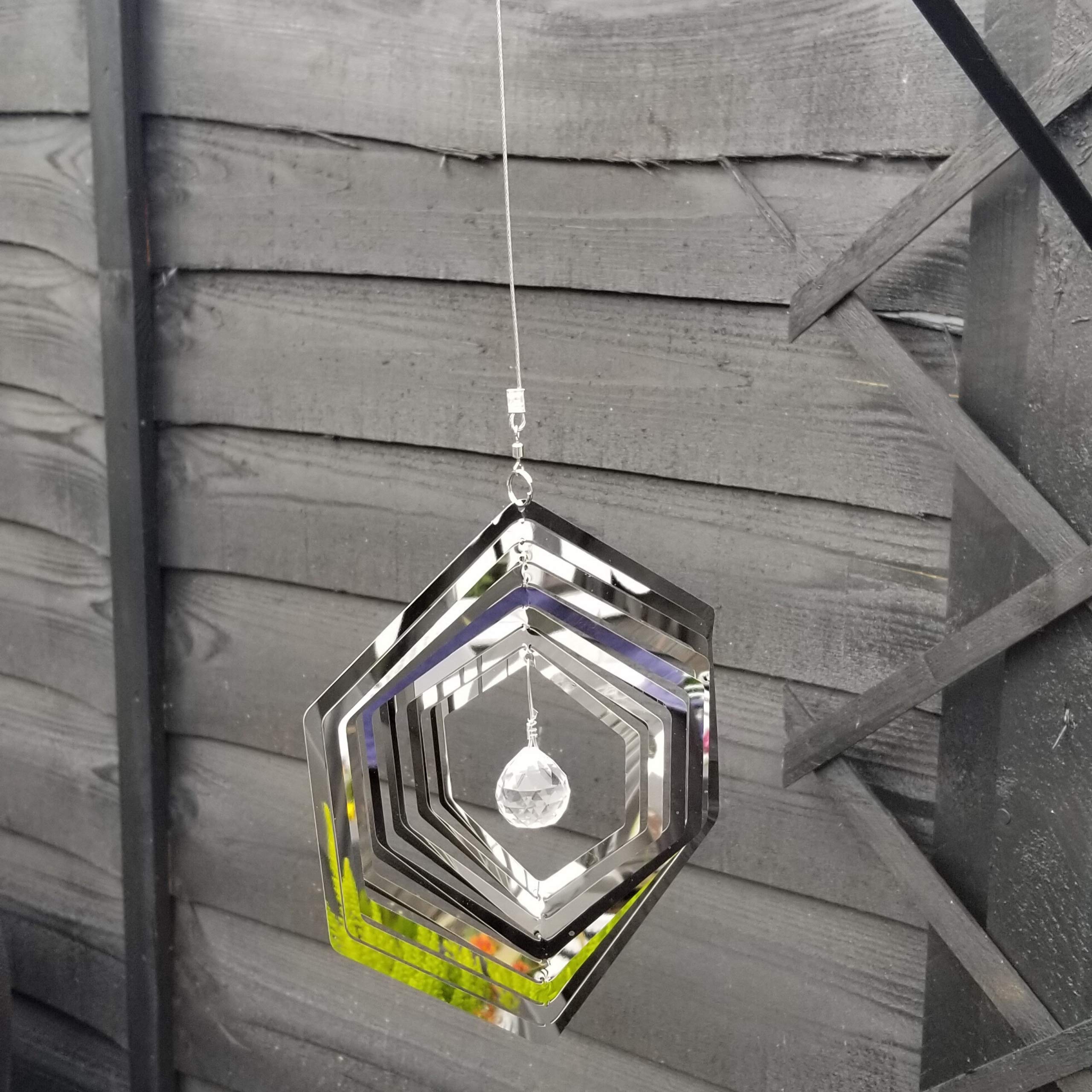 Stainless Steel Wind Spinner For Home Or Garden - Small Hexagon