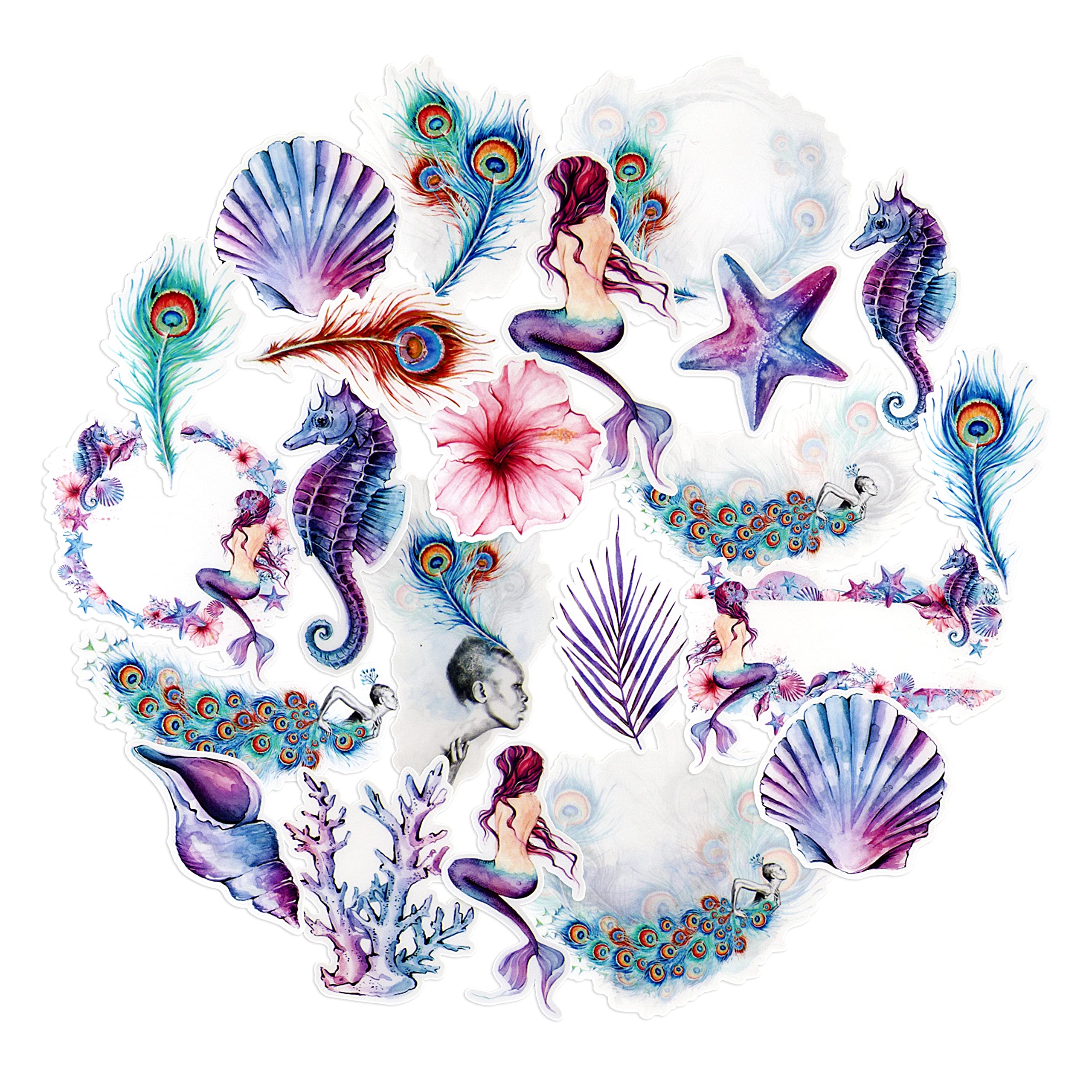 Navy Peony Mystical Mermaid Stickers and Decals (21 Pieces) | Aesthetic Stickers for Water Bottles and Phone Cases | Unique Party Favor for Girls | Waterproof Stickers for Tumblers and Laptops