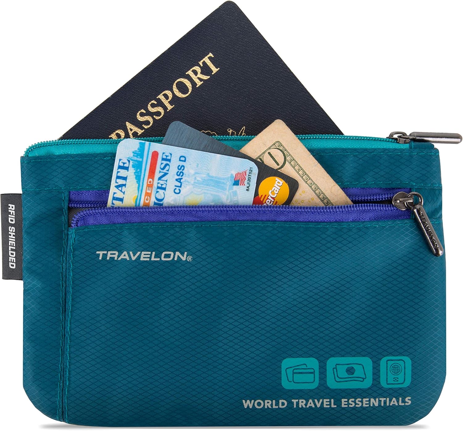  | Travelon World Travel Essentials Set of 2 Currency and Passport Organizers, Peacock Teal, One Size | Passport Wallets