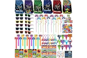 PLOUGVI 320PCS Video Game Party Favors for Kids-Including Goodie Bags, Glasses, Straws, Bubble Wands, Stickers, Cake Toppers, Tattoos & More-Perfect for Theme Party Decorations & Piñata Fillers