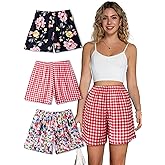 Cinvik Boxer Shorts for Women Sleep Shorts Women's Pajama Bottoms Gingham Checkered Plaid Striped Printed Pjs 3 Pack