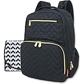 Baby Essentials Fisher-Price Signature Morgan Quilted Backpack Diaper Bag with Changing Pad, Stroller Clips, Laptop Compartment (Black)