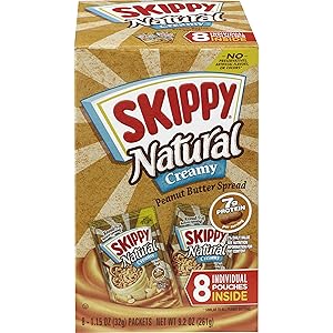 SKIPPY Natural Creamy Peanut Butter Spread Individual Squeeze Packs, 1.15 Ounce (64 Pouches)