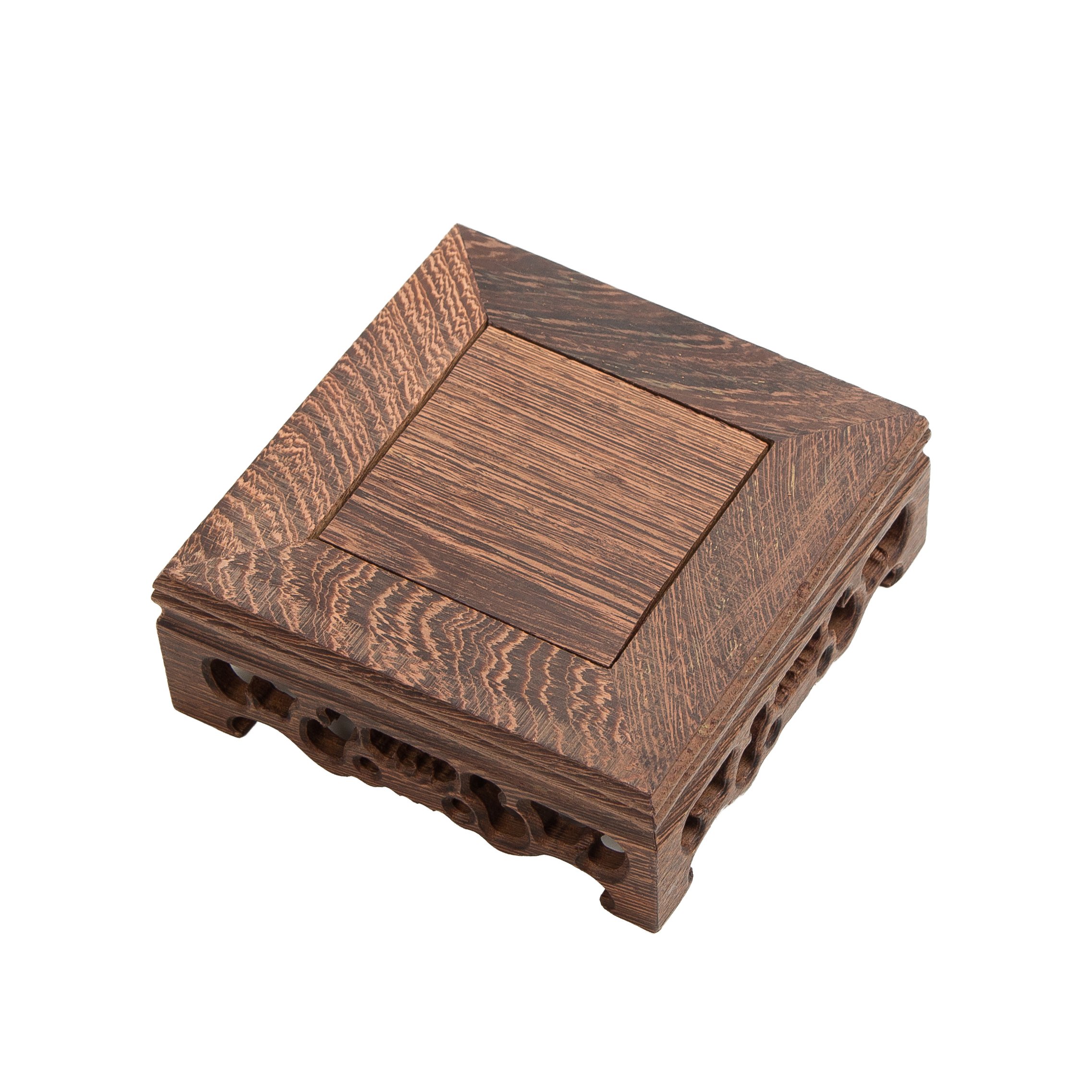 LUOLUO Nice Hand Square Rosewood Stand (M) Square Shape Carved Solid Rosewood Chicking Wing Wood JiChi Display Stand Vase Jar Stands Flower Pot Fish Bowl Base Home Decoration