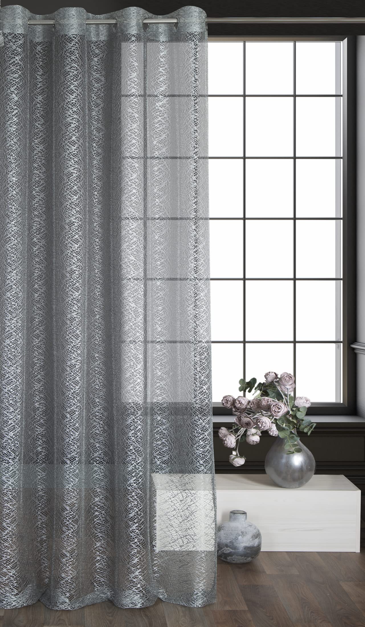 Eurofirany AMANDA Net Curtain with Eyelets - 1 Pc, Window Curtain, Transparent, Sheer Curtain for Living Room Bedroom Children's Room Dining Room, W55 x L98, Grey