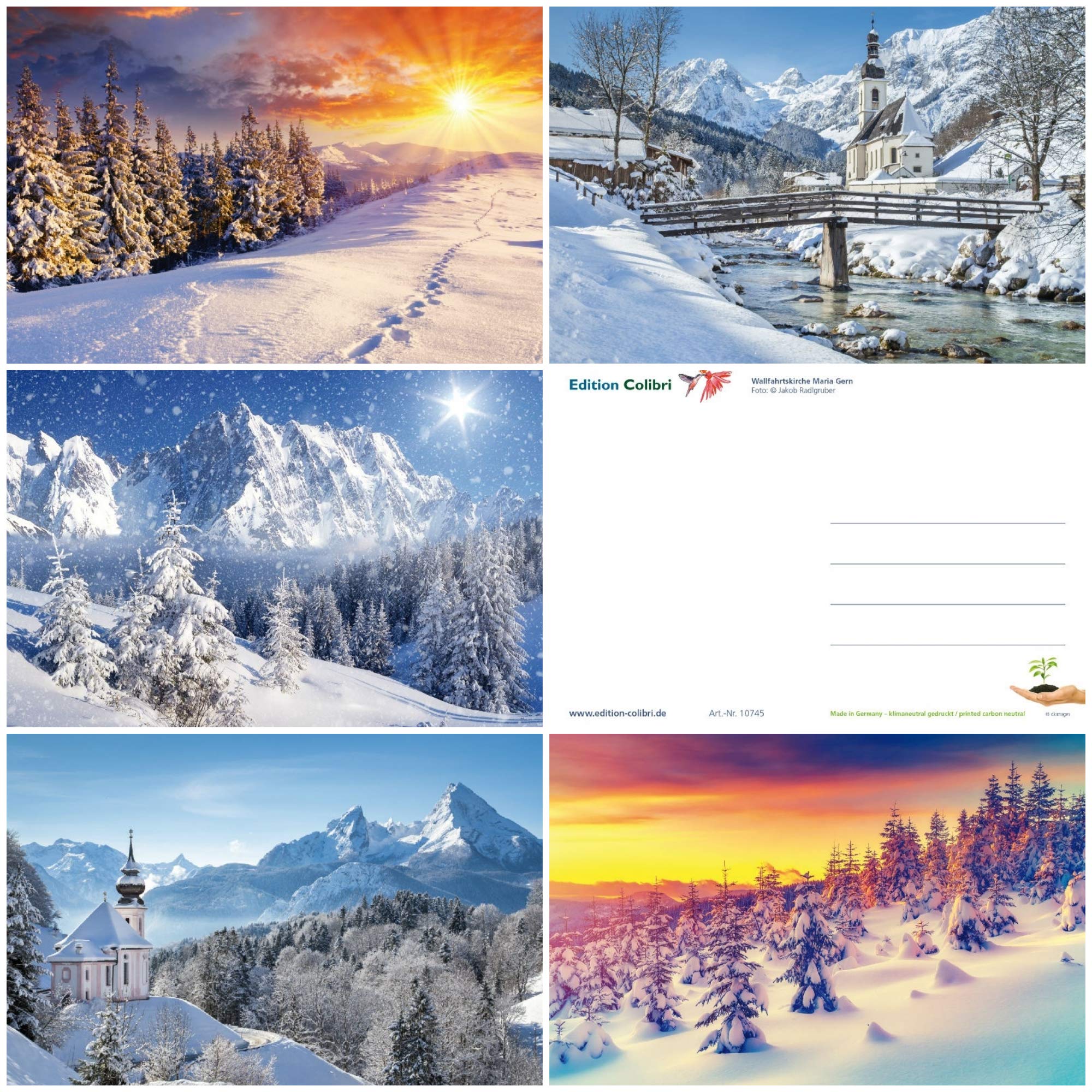 Edition Colibri WINTER LANDSCAPES 50 postcard set (5 motifs x 10 pieces) for postcrossing and prolific writers