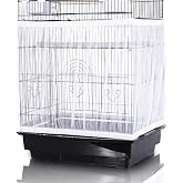 Tamu style Bird Cage Seed Catcher, Stretchy Mesh Skirt, 55-100 inch, White | Stretchy bird cage cover with nylon netting; breathable net catches seeds and feathers while allowing airflow and light.