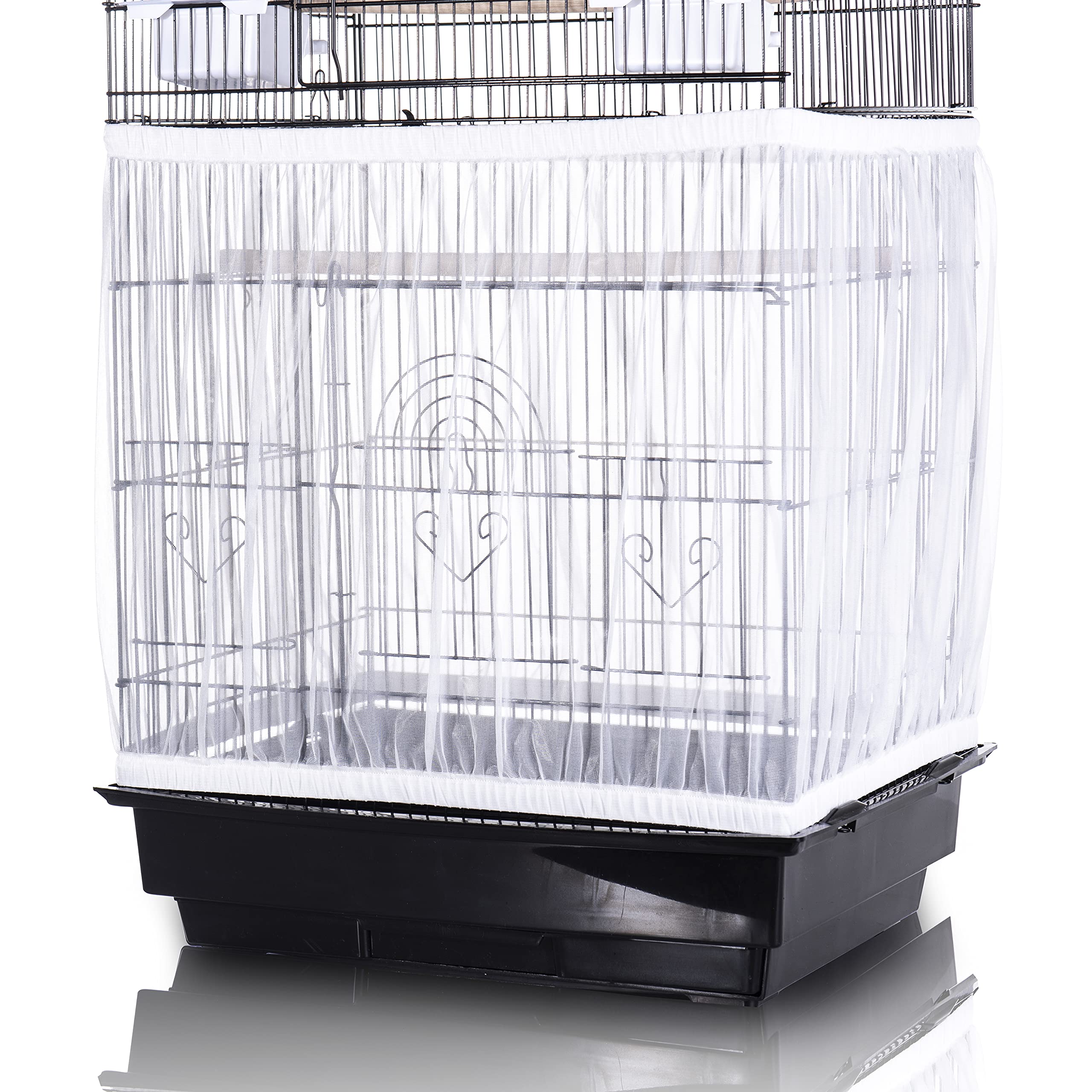 Photo 1 of Tamu style Bird Cage Seed Catcher, Large, Stretchy Form Fitting Mesh Skirt Cover for Parrot Enclosures, Light and Breathable Fabric, Prevent Scatter and Mess, Reusable, Adjustable, Lightweight, White
