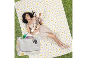 CARSTENS, INC. Easy Pack Waterproof Sandproof Picnic Blanket, Lightweight Foldable Outdoor Camping Beach Mat, Large 60"x80", Daisy Day Floral