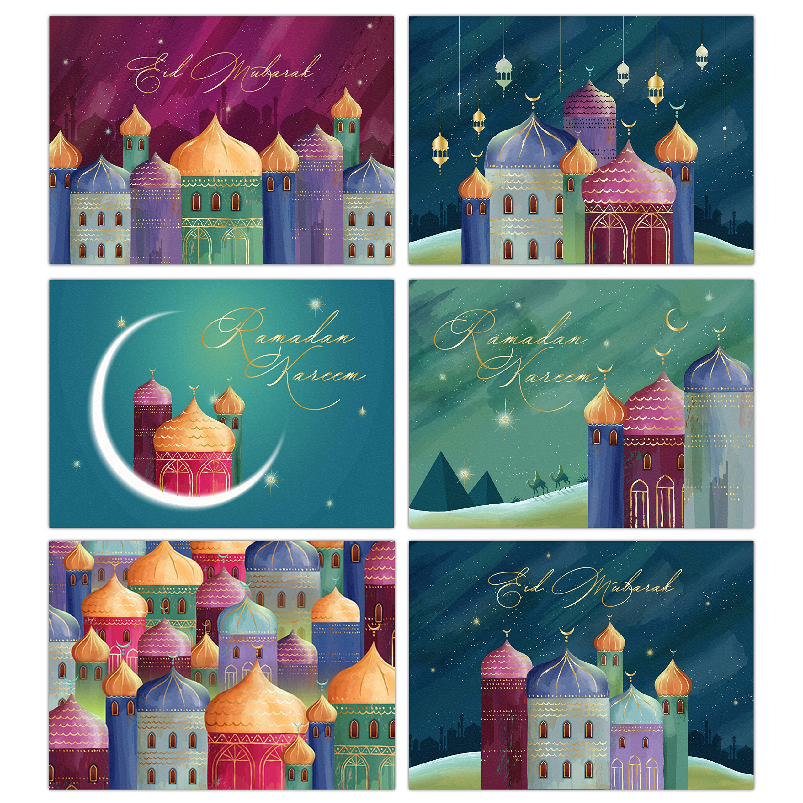 Papierdrachen 12 postcards for Ramadan – 12 lovingly designed greeting cards for Ramadan Festival – art print for sending, decorating and collecting packages – colourful – set 1