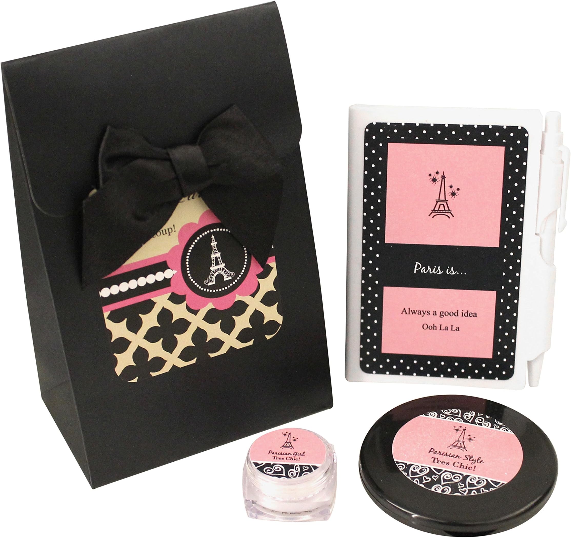 Paris Birthday Party Supplies Girls Party Favors Includes 6 Eiffel Tower Theme Gift Boxes, 6 Notebooks, 6 Lip Balms, 6 Compact Makeup Mirrors