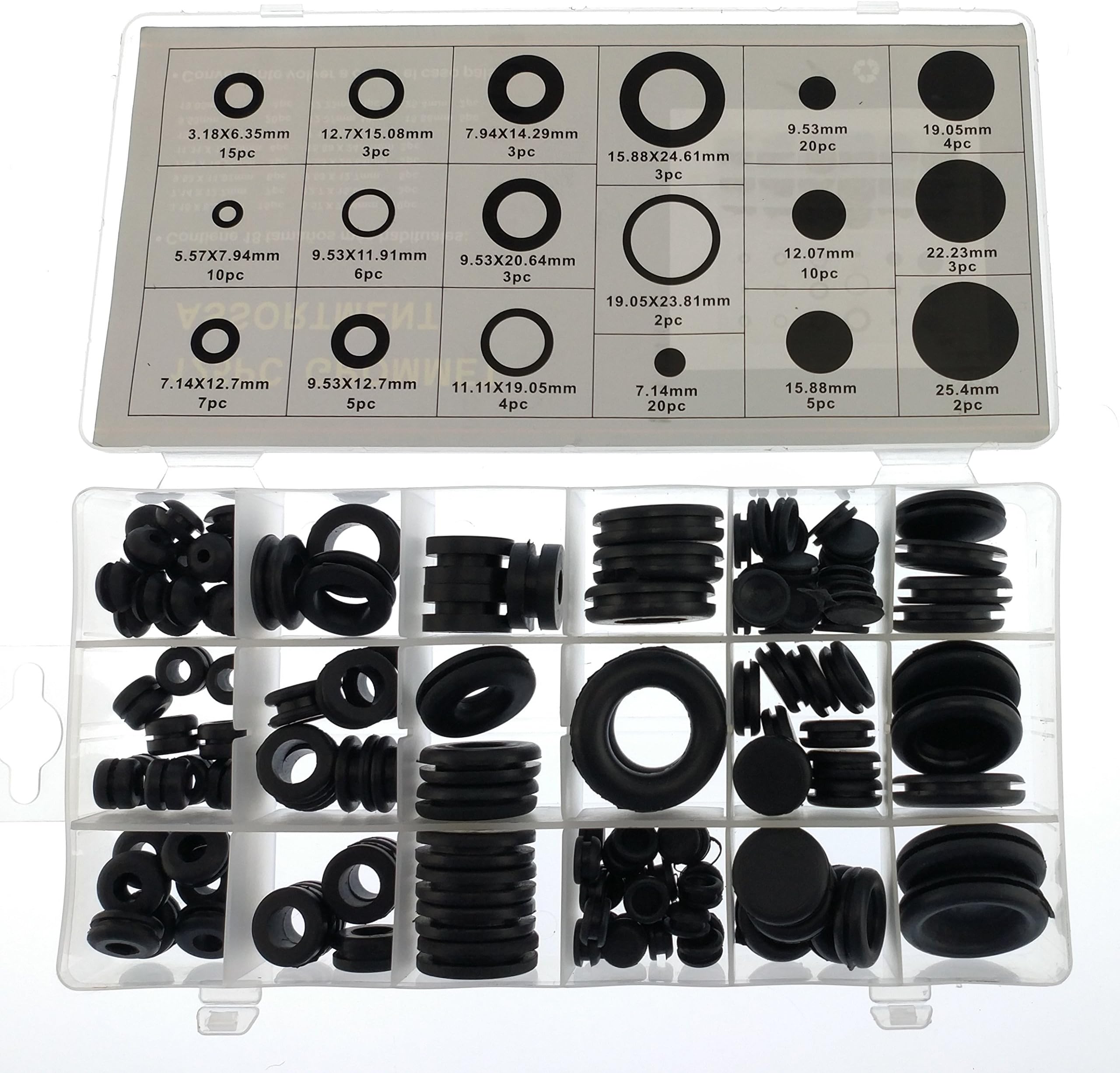 satkit 125pcs Assortment of Cable Grommet – CABLE GLAND 12 Measures – and Stoppers Blind 6 Measures