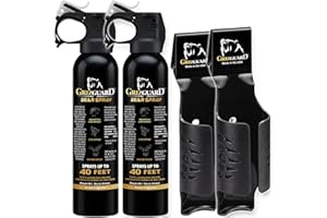 Griz Guard 260GG2 Bear Spray W/Holster 40 ft Range, Max Strength, EPA-Registered Spray for Bears, Mountain Lions, Coyotes, Dogs, & Moose, Outdoor Hiking & Camping Protection, Glow Safety, 9.2oz, 2PK