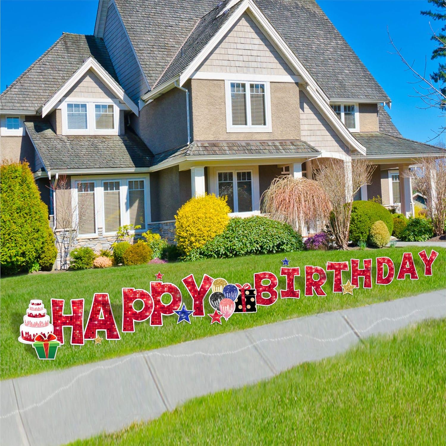 Happy Birthday Lawn Signs with Stakes- 15 Inch Birthday Yard Signs, 23Pcs Birthday Letters & Party Decor Signs Weatherproof Corrugated Plastic for Backyard Celebration and Outdoor Party Decorations : Garden & Outdoor