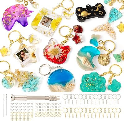 Mocoosy 182 Pcs Resin Keychain Moulds Kit 32 Designs Epoxy DIY Set