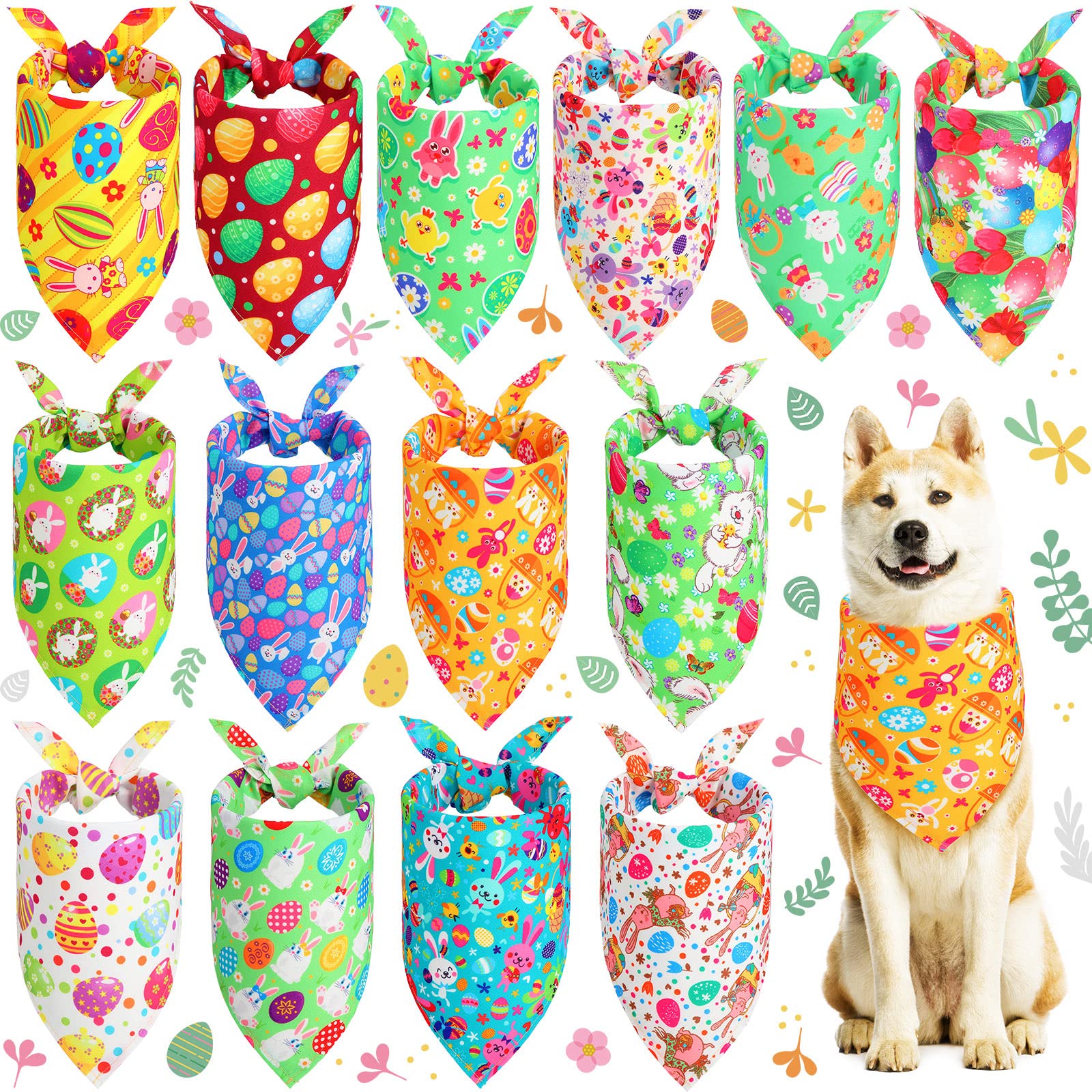 Weewooday 14 Pcs Easter Dog Bandanas Bulk Colorful Bunny Dog Bandanas for Dogs Triangle Kerchief Bibs Scarf Set for Pet Costume Photo Props Accessories Pet Shops Adoption Events, 14 Styles