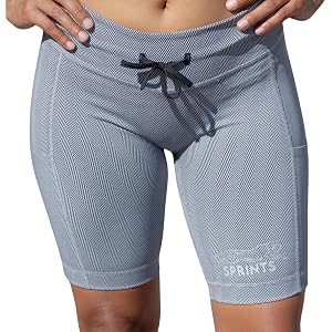 Sprints Womens Flexion 8" Compression Shorts with Pockets, Drawcord & Silicone Lined Hem