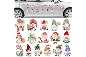 WHYMEO Christmas Reflective Car Magnets Decoration 16Pcs, Magnetic Xmas Gnome Car Decoration Refrigerator Magnetic Stickers, Holiday Garage Magnet Decal for Christmas Decor (Gnome)