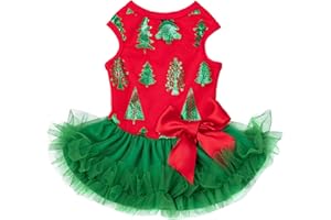 Fitwarm Christmas Tree Dog Tulle Dress, Christmas Clothes for Small Dogs Girl, Holiday Pet Outfit, Red, Green, Small