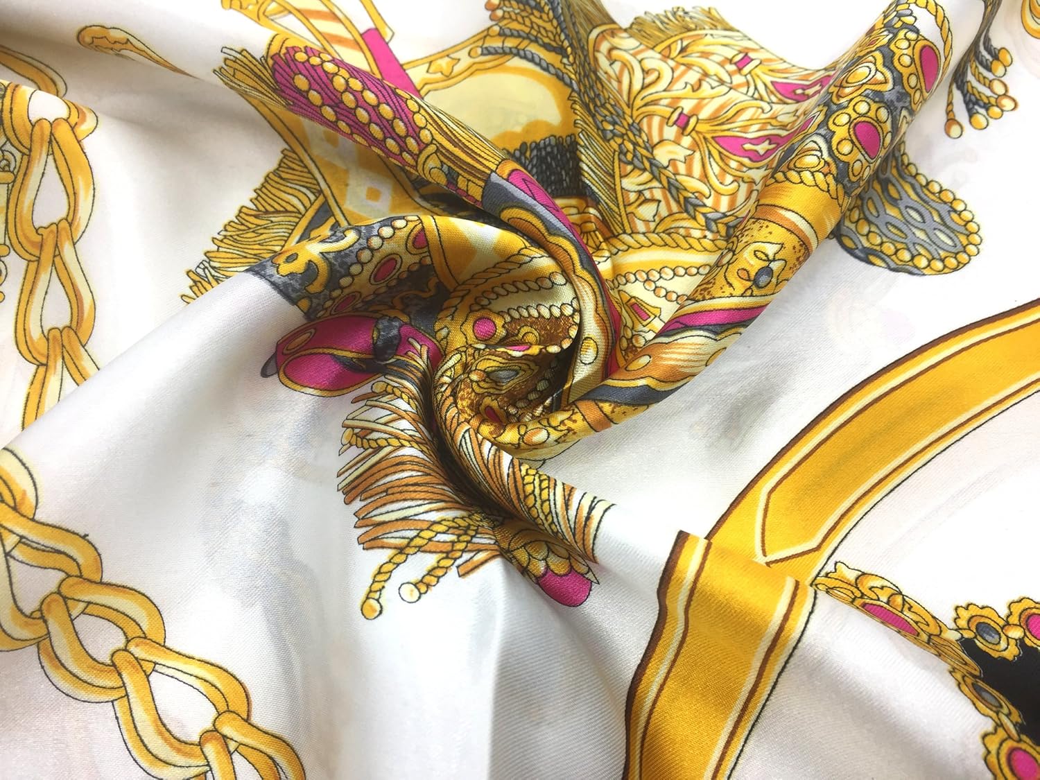 YOUR SMILE Silk Like Scarf Women's Fashion Pattern Large Square Satin Headscarf Headdress Black Chain Carriage at  Women’s Clothing store