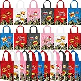 Teenyyou 24 Pcs Hero Goodie Bags Non Woven Spiderweb Party Favors Candy Treat Tote Gift Bags with Handle Reusable for Birthday Party Supplies Baby Shower Kids Adult, 6 Styles(Hero)