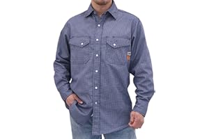 VATRENUS FR Shirts for Men Print Plaid 6.5oz Flame Resistant 100% Cotton Men's Pre-Washed Fire Retardant Work Shirt