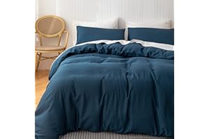 HeimenAogo Egyptian Cotton Duvet Cover Set Queen, Ultra Soft and Breathable Comforter Cover with Zipper Closure, High Thread Count Long Staple Cotton Blanket Cover 3pcs Ensign Blue