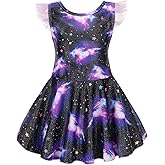 Mecamelon Girl One Piece Swimsuit with Short Modest Beach Swim Dress Printed Skirted Bathing Suit