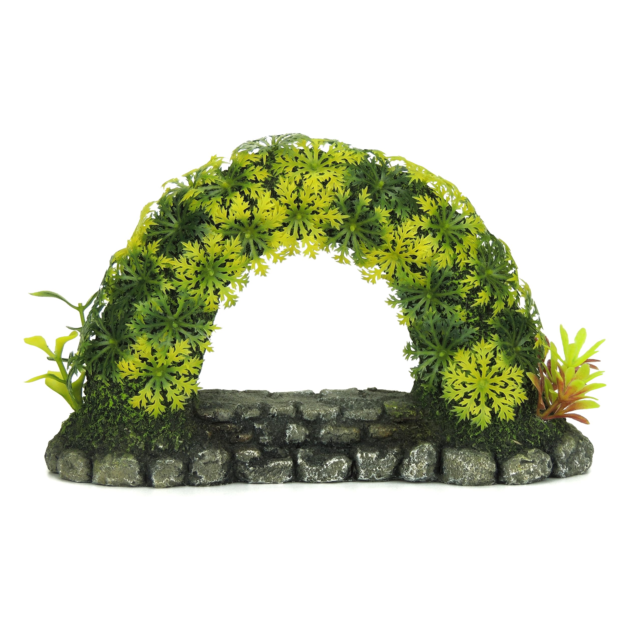 CLASSIC Small Stone Arch with Plants Aquarium Ornament - 195 x 70 x 115 mm | Hand-Painted Resin Decoration for Freshwater Fish Tanks & Aquascapes