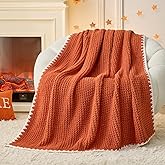 Snuggle Sac Orange Waffle Throw Blanket for Couch Bed Sofa 50x60 inches, Reversible Blanket Microfiber Fluffy Fuzzy Cozy Knit Soft Throws for Women Mothers Birthday Gifts