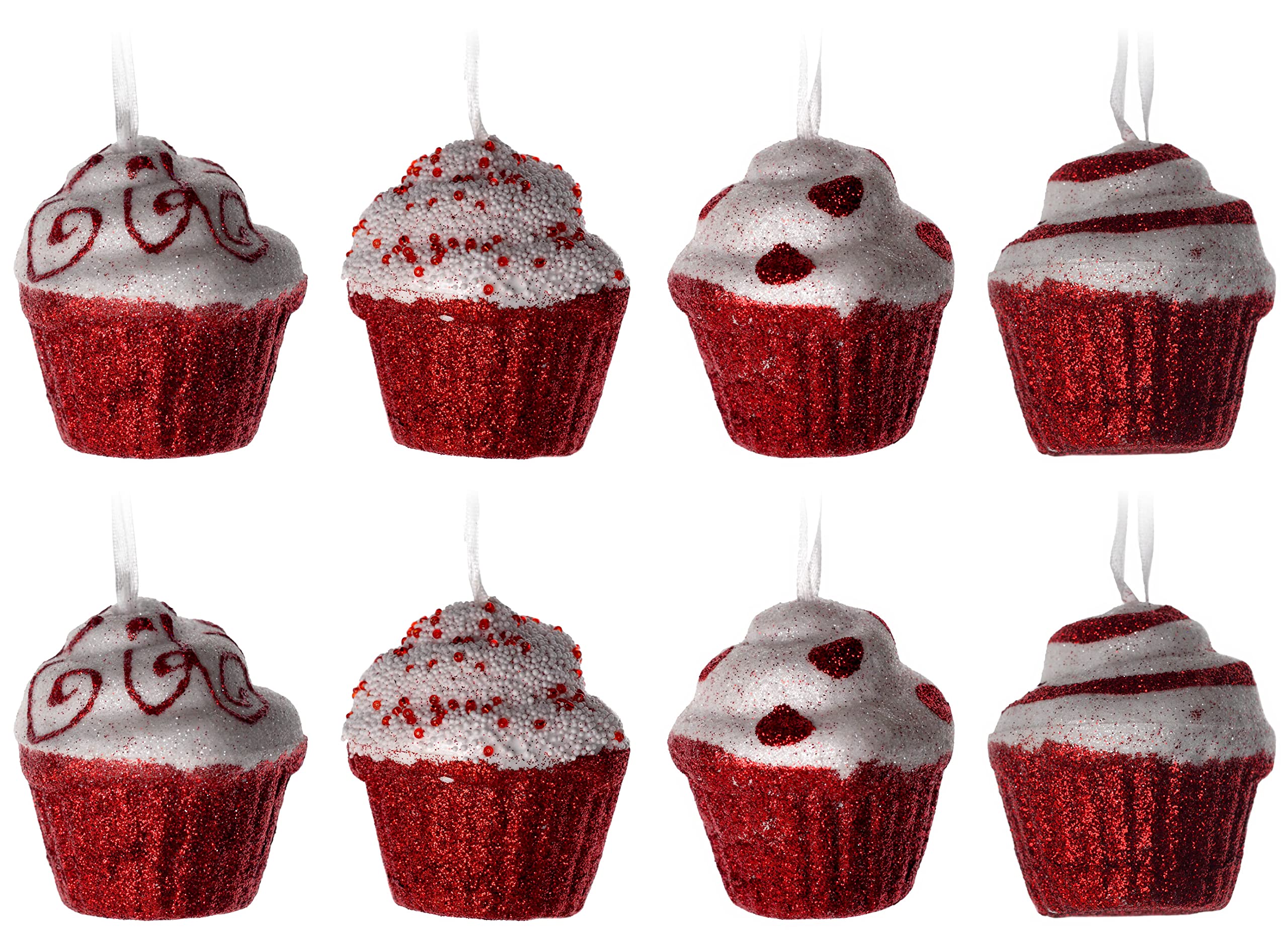 Blue Whale Gifts Red White Candy Cane Cupcake Christmas Tree Baubles Decorations (Set of 8)